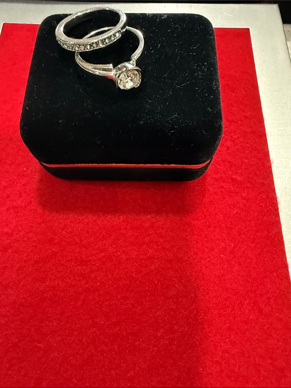 Classic Silver-Tone Solitaire & Band Ring Set in Silver